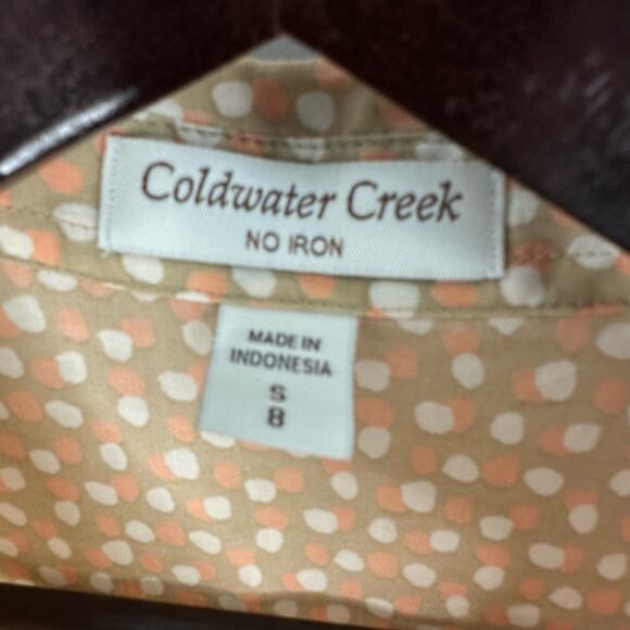 Coldwater Creek No Iron Peach Cream Polka Dot Blouse Small Twee Boho Chic Casual - Picture 4 of 4